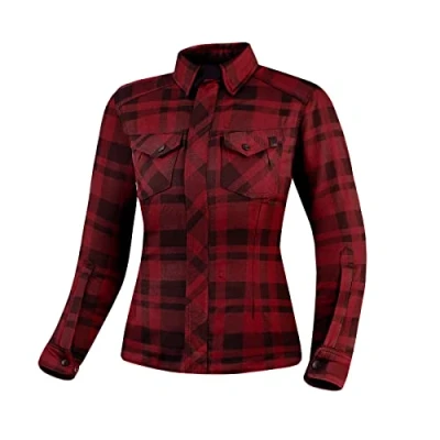 Abbildung von SHIMA RENEGADE LADY 2 Motorrad Hemd Damen Verschleißfest Baumwolle Karierte Motorradjacke mit CE Protektoren, FiberQL Aramid und Kühlungsschicht, Reißverschluss (Rot, XL)