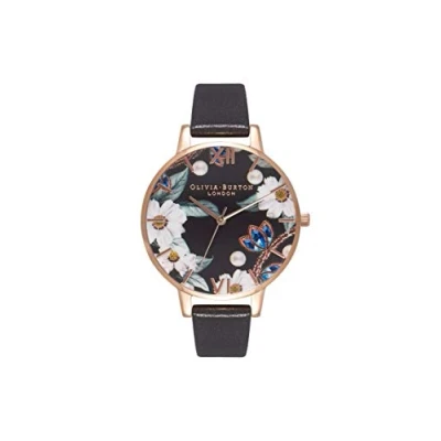 Abbildung von Olivia Burton Analog Quarzuhr für Damen mit Schwarzes Lederarmband OB16BF04