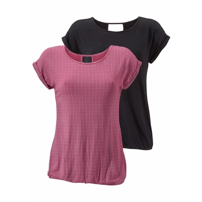 Abbildung von Lascana 2 pack Tshirt print beeregemustert+schwarzuni, Damen, Größe: 32/34, Beere gemustert+schwarz uni