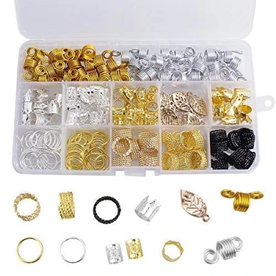 Abbildung von Dreamtop 200 Stück Aluminium Haarspule Dreadlocks Perlen Metall Haarschellen Haar Geflecht Ringe Haarschmuck Clip Hair Cuffs mit Aufbewahrungsbox für Zubehör