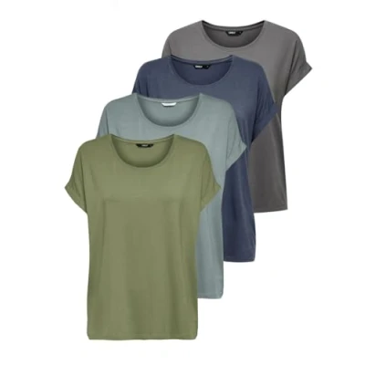 Abbildung von ONLY Damen Onlmoster S/S O neck Top Noos Jrs T Shirt, 4er Pack (1x Oil Green, 1x Abyss, Plum Kitten, Ombre Blue),M
