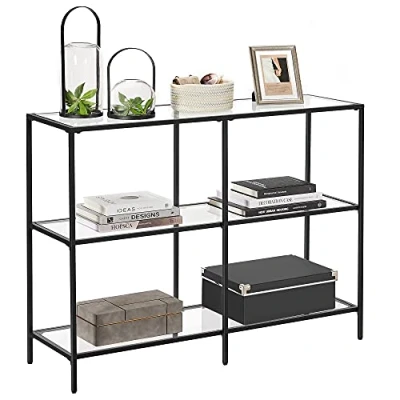 Abbildung von VASAGLE Konsolentisch, Regal, 3 Ablagen aus Hartglas, Flurtisch, 30 x 100 73 cm, Metallrahmen, modern, für Flur, Wohnzimmer, Schlafzimmer, klassikschwarz transparent LGT027B01