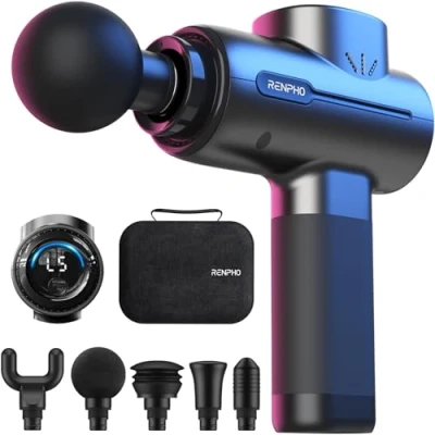 Abbildung von Massagepistole, RENPHO Active Massagepistole Massage Gun für Tiefes Gewebe, Rücken Massagegerät mit USB C Aufladung zur Muskel Entspannen, Bestes Geschenk Familie, Schwarz
