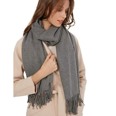 Abbildung von MaaMgic Schal Damen Warm Winter Herbst unifarben Baumwolle mit quasten/fransen, 40+ Farben Einfarbig &amp; Kariert Pashmina xl Stola Schals MEHRWEG,Grau