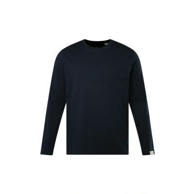 Abbildung von JP 1880 Herren Aware, Langarmshirt, Brusttasche, Melange, 1/1, Biobaumwolle T Shirt, Navy blau, 5XL