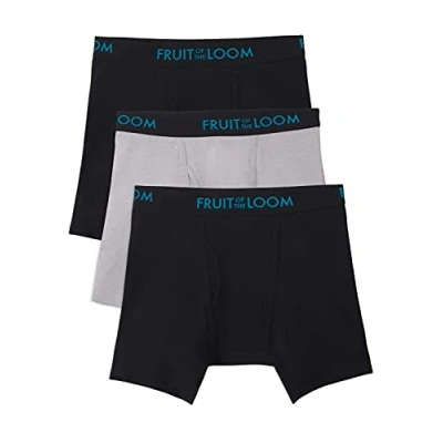 Abbildung von Fruit of the Loom Herren Ademend ondergoed Retroshorts, Regular Leg Baumwoll mesh 3er pack Schwarz/Grau, L EU