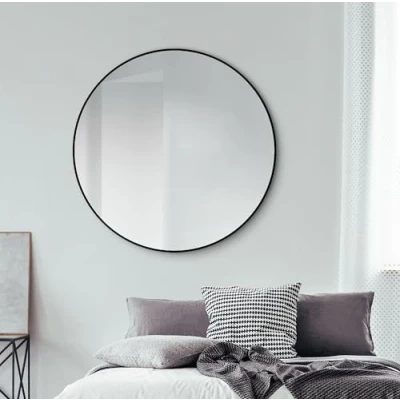 Abbildung von Talos Black OROS Spiegel rund Ø 120 cm runder Wandspiegel in schwarz Badspiegel mit hochwertigen Aluminiumrahmen Badezimmerspiegel modernem Design