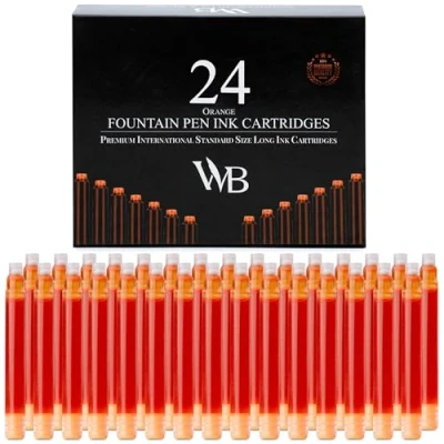 Abbildung von Wordsworth &amp; Black 24er Pack Füllfederhalter Tintennachfüllungen 24 orangefarbene Tintenpatronen internationale Standardgröße Länge ca. 3,8 cm Basisdurchmesser 0,6 Einwegartikel und