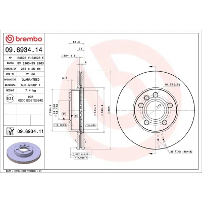 Abbildung von BREMBO COATED DISC LINE 09.6934.11 Bremsscheibe 288 25 5 innenbelüftet beschichtet FORD: Galaxy Mk1 MPV, SEAT: Alhambra I, VOLKSWAGEN: Sharan VAN