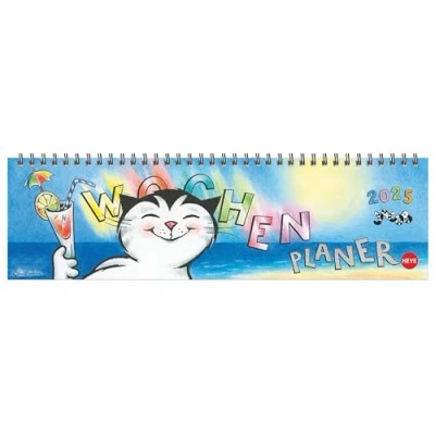 Abbildung von Jacob Wochenquerplaner 2025: Praktischer Tischquerkalender mit Spiralbindung und Katzen Cartoons. Liebevoll illustrierter Tisch Kalender für Katzenliebhaber. (Tisch Querplaner Heye)