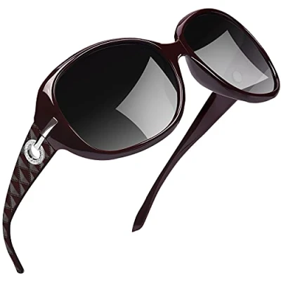 Abbildung von Joopin Große Sonnenbrillen Damen Polarisiert UV400 und Klassische Sonnenbrille Elegant Trendy Vintage Brille mit XL Großer Rahmen (Weinrot)