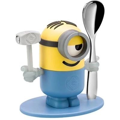 Abbildung von WMF Minions Eierbecher mit Löffel, Kunststoff, ab 3 Jahren, Cromargan Edelstahl poliert, spülmaschinengeeignet, gelb, blau