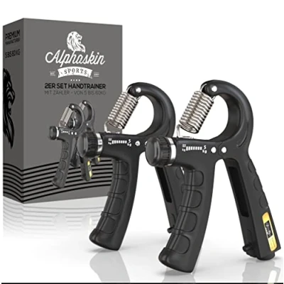 Abbildung von ALPHASKIN Premium Handtrainer m. Zählfunktion I Verbessertes Konzept 2023 2er Set Fingertrainer Griffkraft Trainer Unterarmtrainer Fingerhantel Trainingsgerät Grip Fitness Krafttraining