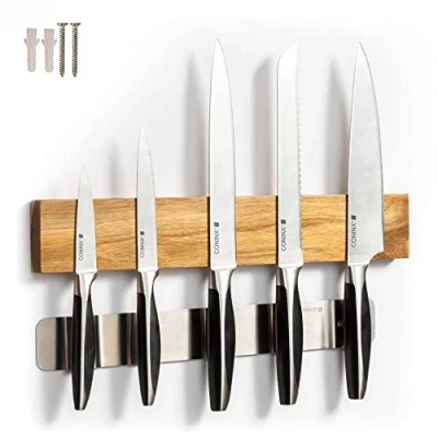 Abbildung von Coninx Magnetleiste Messer Holz 40cm Küchenmesser Messerhalter Magnetisch mit extra starker Magnet Magnetischer Messerblock Akazienholz verkleidete Edelstahl Magnetstreifen Wandmontage