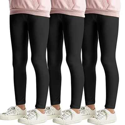 Abbildung von L&amp;K II 3er Pack Kinderleggings Basic Uni Farbe Mädchen Baby Leggins Fitness Hose Baumwolle 2708 Schwarz 128
