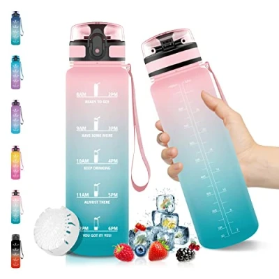 Abbildung von Vikaster Wasserflasche, 1 Liter Sportwasserflasche, BPA frei, auslaufsicher und wiederverwendbar, mit einem Klick zu öffnende geeignet für Fitnessstudio, Yoga, Camping, Wandern
