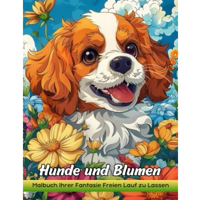 Abbildung von Hunde Und Blumen: Malbuch Für Erwachsene Mit Hunden Blumen Zum Stressabbau Zur Entspannung