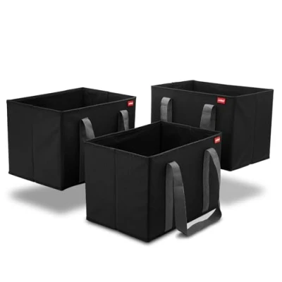 Abbildung von achilles 3er Set Einkaufskorb Einkaufstaschen Aufbewahrungsboxen Kofferraum Taschen Einkaufsbox schwarz 37x25x25cm