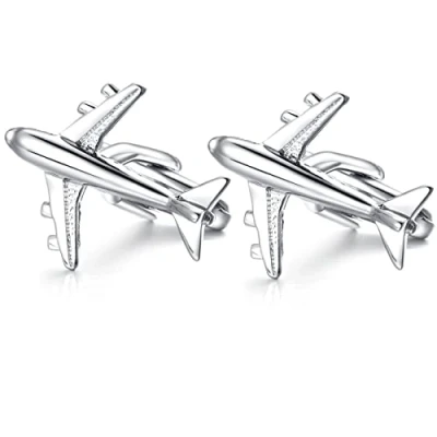 Abbildung von HONEY BEAR Herren Manschettenknöpfe Hochzeit Cufflinks Silber Flugzeug Edelstahl 1 Paar mit Geschenk Box Schwarz,MEHRWEG