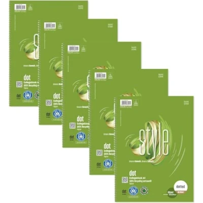 Abbildung von Staufen Ursus Style Collegeblock, 5 Stück, DIN A4, Lineatur DOTTED, 80 Blatt, 4 fach Lochung, premiumweißes 70g/m² Recyclingpapier, Green