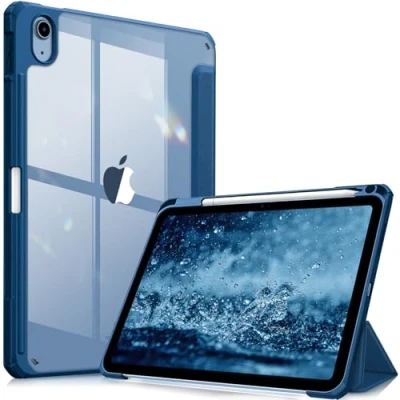 Abbildung von Fintie Hybrid Hülle für iPad 10. Generation 2022 (10.9 Zoll) mit Stifthalter Stoßfeste Schutzhülle transparenter Hartschale auf der Rückseite, Blau