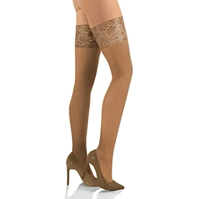 Abbildung von sesto senso Halterlose Strümpfe 50 DEN Spitze Mikrofaser Blickdicht Damen Hautfarbe XL/XXL Beige
