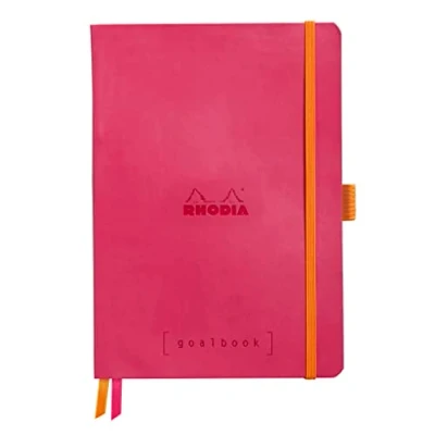 Abbildung von Rhodia 117772C Notizheft Goalbook (DIN A5, 14,8 x 21 cm, kariert, praktisch und trendige, mit weichem Deckel, 90g, elfenbeinfarbigem Papier, 120 Blatt, Gummizug, Lesezeichen) 1 Stück, Himbeer