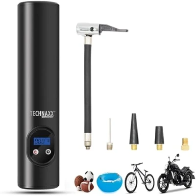 Abbildung von Technaxx 4906 Akku Kompressor für`s Auto, Fahrrad, Motorrad, Bälle Mini elektrische Luftpumpe mit 6000 Li Ion integrierter Arbeitsleuchte 6 LED`s tragbarer Luftkompressor TX 157
