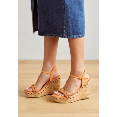 Abbildung von Tamaris Damen Plateau Sandalen Leder Keilabsatz Sommer; ORANGE/orange; 40 EU