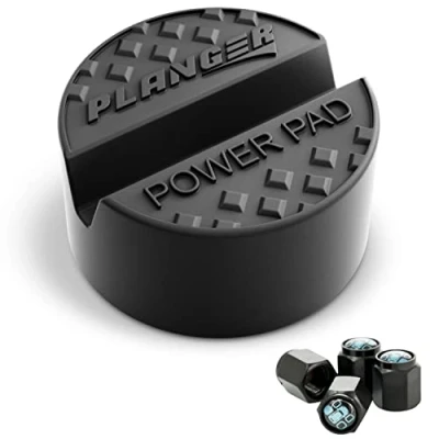 Abbildung von PLANGER® Wagenheber Gummiauflage Power PAD flach + 4 VENTILKAPPEN auf Rangierwagenheber Schützt PKW und SUV durch Form Gummi