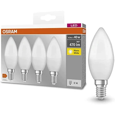 Abbildung von Osram Lamps LED Base Classic B Lampe, in Kerzenform mit E14 Sockel, nicht dimmbar, Ersetzt 5.5W = 40 Watt, Matt, Warmweiß 2700 Kelvin, 4 Stück (1er Pack)