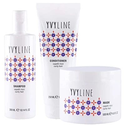 Abbildung von YVYLINE lockiges Haar KIT Curly Girl Method Shampoo für + Spülung Maske Super Feuchtigkeitsspender definierte und leichte Locken 3 teiliges Set