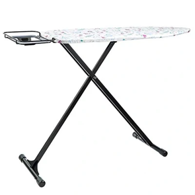 Abbildung von Amazon Basics Bügelbrett mit H förmiger Bügeleisen Ablage, mittelgroß, 122 x 38 cm, schwarz, Geblümt