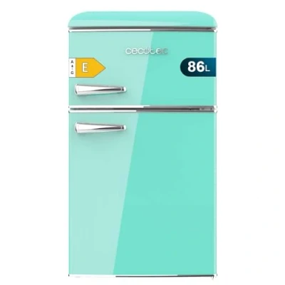 Abbildung von Cecotec Kleiner Kühlschrank 2 türiger Retro 86L Bolero CoolMarket 2D Origin 86 Green E. 89,3 cm Höhe und 48,7 Breite, Energieklasse E, Eisfach, Innenbeleuchtung Chromgriff, Grün