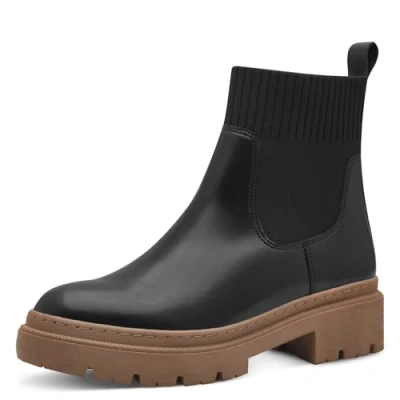 Abbildung von MARCO TOZZI Damen Chelsea Boots aus Kunstleder mit Plateau, Schwarz (Black/Nature), 38 EU