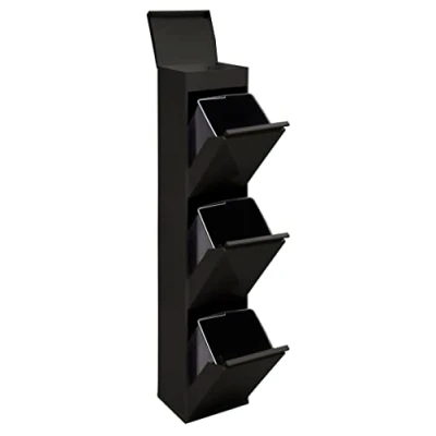 Abbildung von ARREGUI Top CR326 B Mülltrennsystem aus Stahl mit Aufbewahrungsbox Deckel 3 Fächer Mülleimer für die Küche 3x17L (51L) Fach Abfalleimer Herausnehmbare Inneneimer Griff schwarz