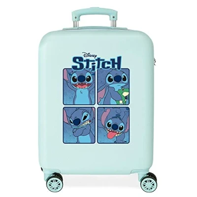 Abbildung von Disney Adorable Stitch Moods Türkisfarbener Kabinenkoffer 38 x 55 20 cm, starres ABS, seitliches Zahlenschloss, 35 l, 2 kg, 4 Doppelrollen, Handgepäck