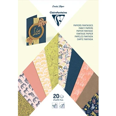 Abbildung von Clairefontaine Ref 95633C Multi Papierblöcke (20 Blatt) A4 (210 x 297 mm) geeignet für Kartengestaltung, Basteln und Scrapbooking Safari Designs