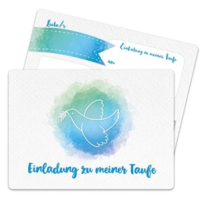 Abbildung von Papierdrachen 12 Einladungskarten zur Taufe Motiv Taube aquarell blau Einladung Heiligen für Mädchen und Jungen hochwertig gedruckt in DIN A6