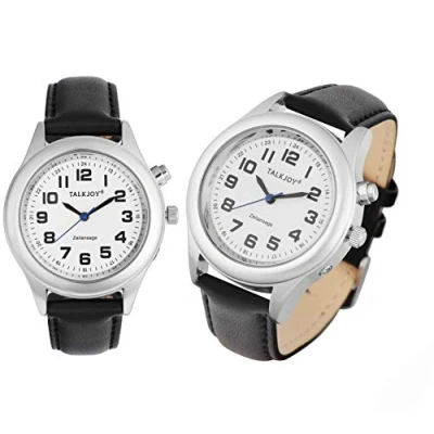 Abbildung von TalkJoy Lederarmband Damen Sprechende Armbanduhr Silber Uhr Senioren Blindenuhr Sprachfunktion