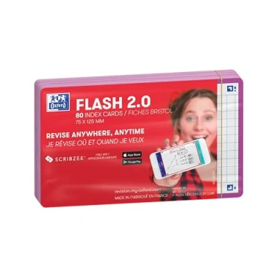Abbildung von Oxford FLASH 2.0 Karteikarten A7, Lernkarten, 75x125mm, kariert, lila, 80 Blatt