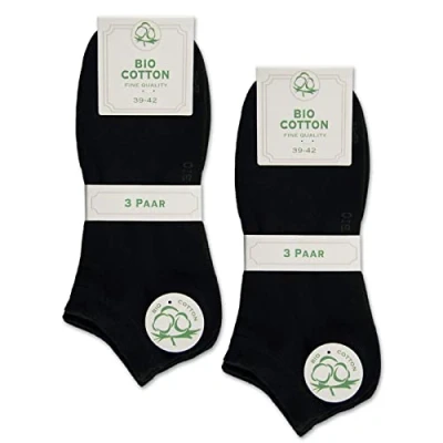 Abbildung von 6 Paar Sneaker Socken Bio Baumwolle Damen Herren ohne Naht mit Komfortbund WP (Schwarz 35 38)