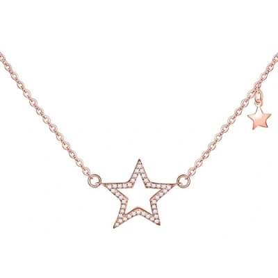 Abbildung von Yumilok Roségold 925 Sterling Silber Zirkonia Doppel Sterne Anhänger Halskette Kette mit Sternkette für Damen Mädchen