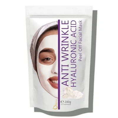 Abbildung von Alginate Peel Off Feuchtigkeitspuder Maske, Mitesserentferner Gesichtsmaske Vegan, kein Abwaschen, Peeling und Porenreinigung 200 g + freie Dosis (Anti Falten Hyaluronsäure Maske)
