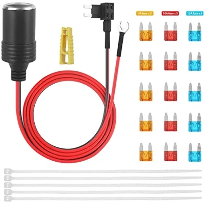 Abbildung von Jtron Zigarettenanzünder Steckdose DC12 / 24V 3.2ft Wire Verlängerungsklinge Sicherungshalter mit 5A 10A 15A Sicherungssatz (S10X16.5mm)