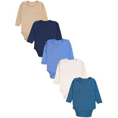Abbildung von TupTam Jungen Baby Body Langarm Unifarben 5er Pack, Farbe: Beige Hellbeige Petrolgrün Jeansblau Dunkelblau, Größe: 98