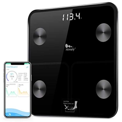 Abbildung von himaly Körperfettwaage Smart Digitale Personenwaage Bluetooth kompatibel Körperwaage für Körperfett, Gewicht, Körpergewicht, BMI, Körperwasser, Knochenmasse, Kalorien, viszerales Fett Badezimmerwaage