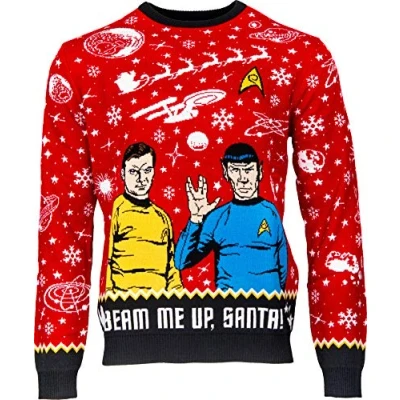 Abbildung von Numskull Unisex Weihnachtsmann Offizieller Star Trek Beam Me Up, Santa gestrickt, Größe XXS Hässliche Neuheit Weihnachtspullover Geschenk, XX Small