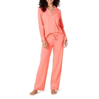 Abbildung von Amazon Essentials Damen Schlafanzug Set Baumwollmodal langärmliges Hemd und Lange Hose, Korallenrosa, L