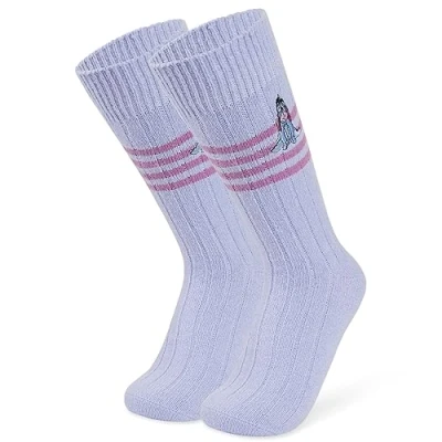 Abbildung von Disney Bettsocken für Damen Warme Stitch Baby Yoda Hausschuhe Socken Rutschfeste Einheitsgröße Frauen Geschenke (Lila Eeyore)